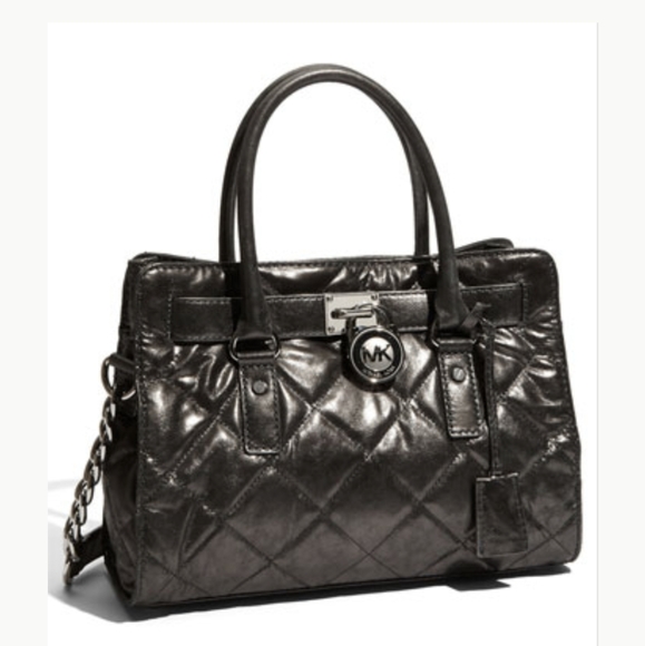Michael Kors Metallic Gunmetal Hamilton Bag - Picture 1 of 16